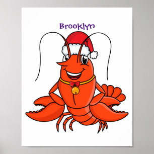 Cute happy lobster met kerstpet cartoon poster