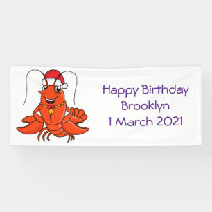 Cute happy lobster met kerstpet cartoon spandoek