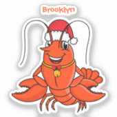 Cute happy lobster met kerstpet cartoon sticker (Voorkant)