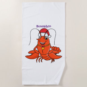 Cute happy lobster met kerstpet cartoon strandlaken