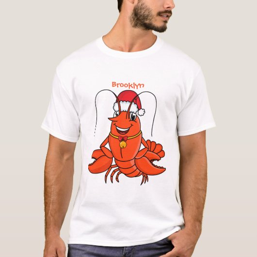 Cute happy lobster met kerstpet cartoon t-shirt (Voorkant)