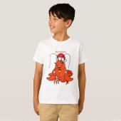 Cute happy lobster met kerstpet cartoon t-shirt (Voorkant volledig)