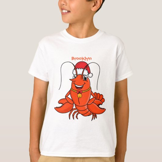 Cute happy lobster met kerstpet cartoon t-shirt (Voorkant)