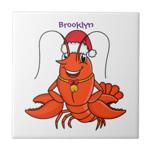 Cute happy lobster met kerstpet cartoon tegeltje