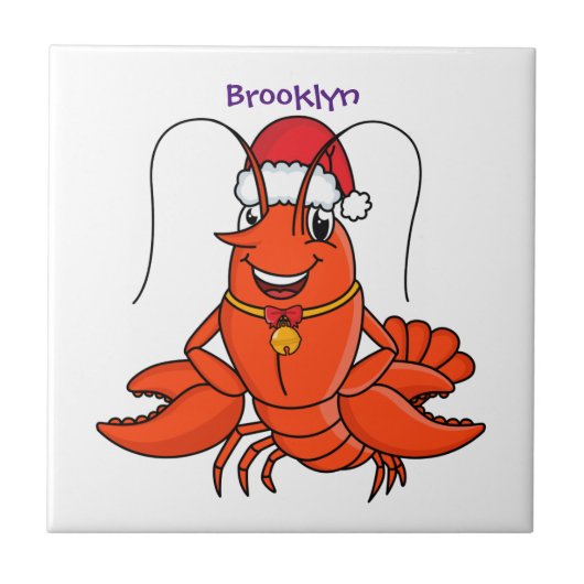 Cute happy lobster met kerstpet cartoon tegeltje (Voorkant)