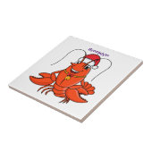 Cute happy lobster met kerstpet cartoon tegeltje (Zijkant)