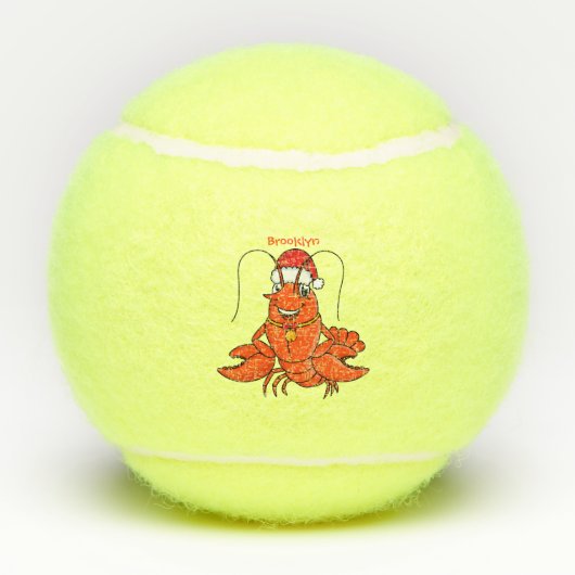 Cute happy lobster met kerstpet cartoon tennisballen (Achterkant)
