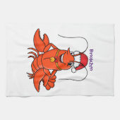 Cute happy lobster met kerstpet cartoon theedoek (Horizontaal)