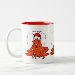 Cute happy lobster met kerstpet cartoon tweekleurige koffiemok