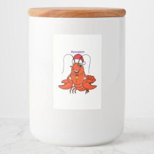 Cute happy lobster met kerstpet cartoon voedselcontainer etiket