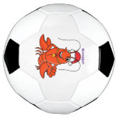 Cute happy lobster met kerstpet cartoon voetbal (Gedraaid)