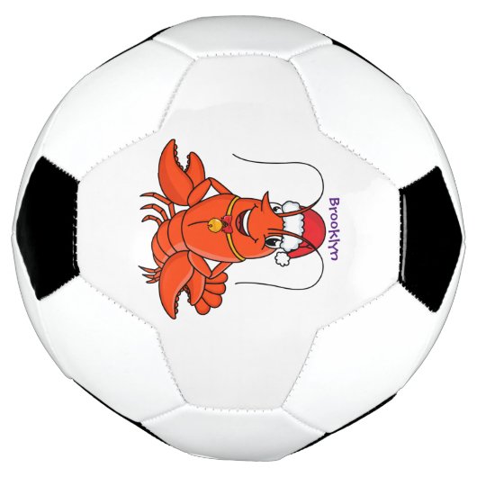 Cute happy lobster met kerstpet cartoon voetbal (Gedraaid)