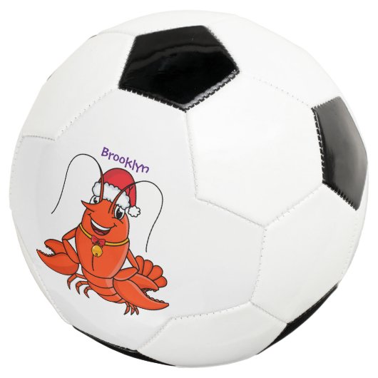 Cute happy lobster met kerstpet cartoon voetbal (Drie kwart)