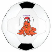 Cute happy lobster met kerstpet cartoon voetbal (Voorkant)