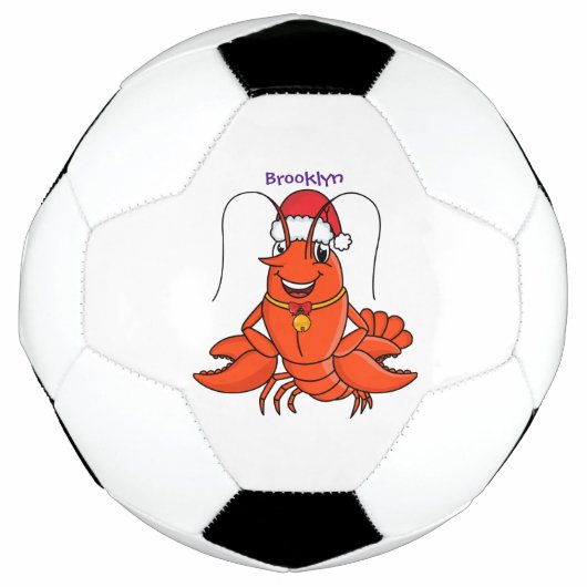 Cute happy lobster met kerstpet cartoon voetbal (Voorkant)