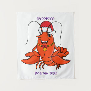 Cute happy lobster met kerstpet cartoon wandkleed
