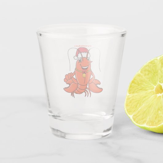 Cute happy lobster wearing Christmas hat cartoon Shot Glas (Achterkant)