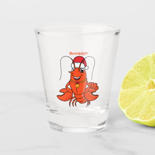 Cute happy lobster wearing Christmas hat cartoon Shot Glas (Voorkant)