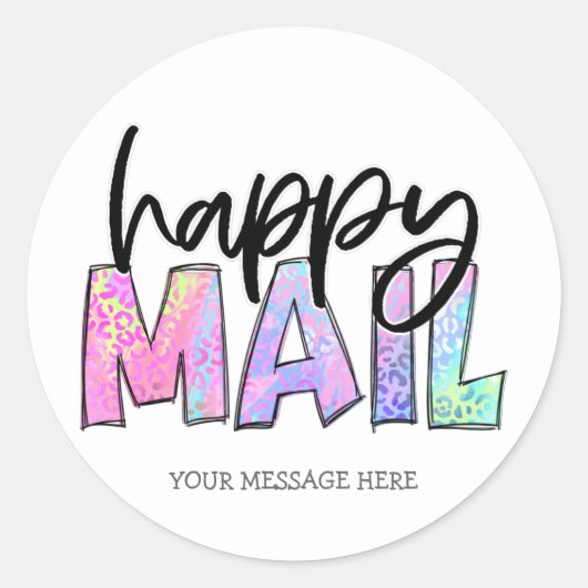 Cute Happy Mail Rainbow Leopard Print Business Ronde Sticker (Voorkant)