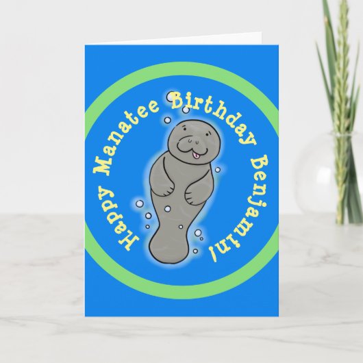 Cute happy manatee cartoon illustratie kaart (Voorkant)