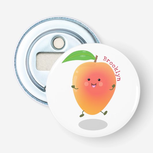 Cute happy mango cartoon illustratie button flesopener (Voorkant)