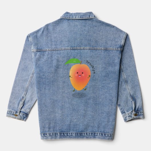 Cute happy mango cartoon illustratie denim jacket (Achterkant)