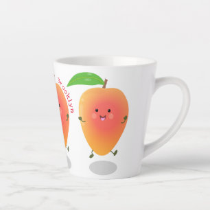 Cute happy mango cartoon illustratie latte mok
