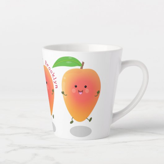 Cute happy mango cartoon illustratie latte mok (Rechts)