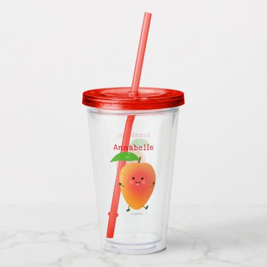 Cute happy mango yellow cartoon illustratie acryl drinkbeker (Achterkant)