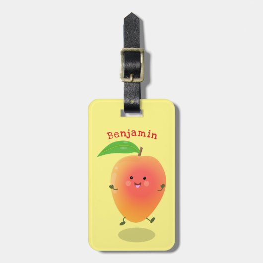 Cute happy mango yellow cartoon illustratie bagagelabel (Voorkant verticaal)