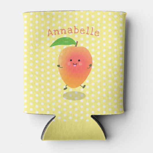 Cute happy mango yellow cartoon illustratie blikjeskoeler (Voorkant)