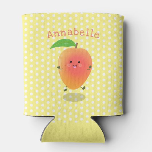 Cute happy mango yellow cartoon illustratie blikjeskoeler (Achterkant)