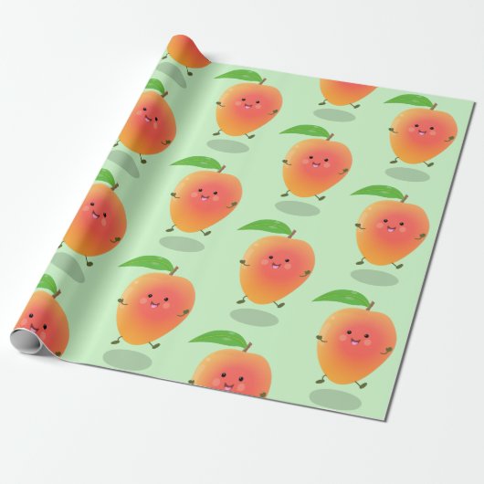 Cute happy mango yellow cartoon illustratie cadeaupapier (Uitgerold)