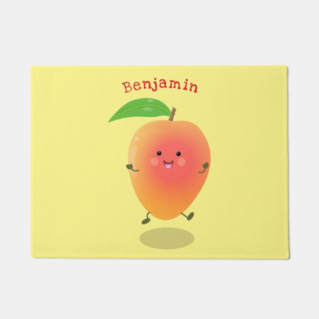 Cute happy mango yellow cartoon illustratie deurmat (Voorkant)