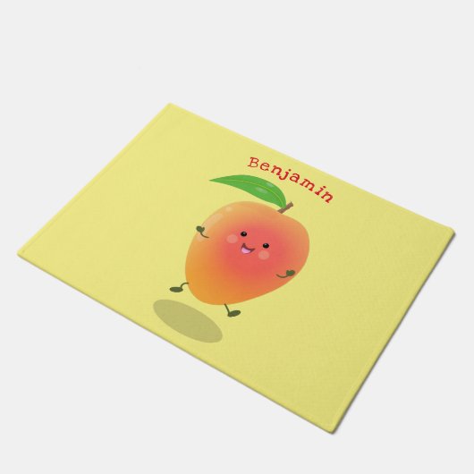 Cute happy mango yellow cartoon illustratie deurmat (Schuin)