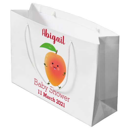 Cute happy mango yellow cartoon illustratie groot cadeauzakje (Achterkant Gekanteld)