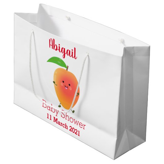 Cute happy mango yellow cartoon illustratie groot cadeauzakje (Voorkant Gekanteld)