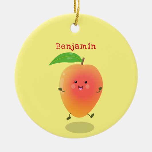 Cute happy mango yellow cartoon illustratie keramisch ornament (Voorkant)