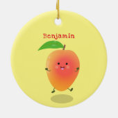 Cute happy mango yellow cartoon illustratie keramisch ornament (Achterkant)