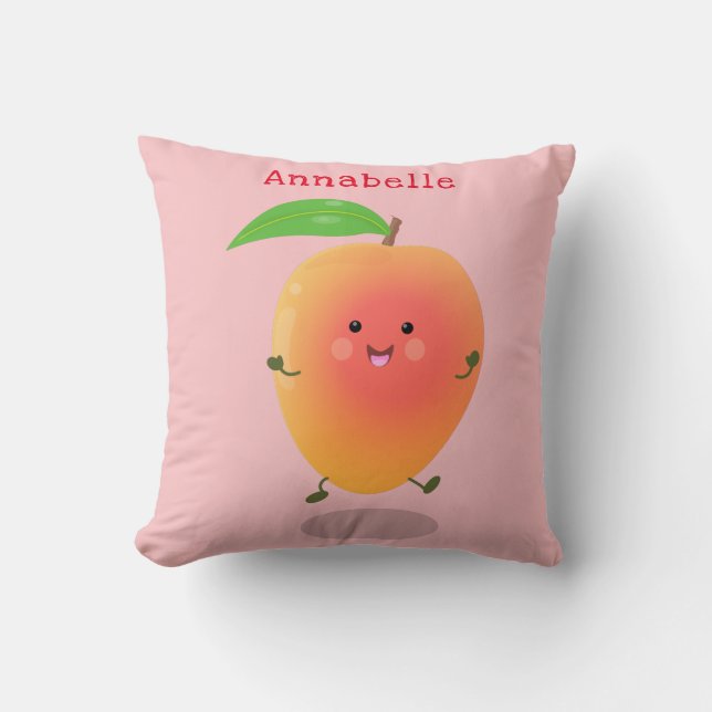 Cute happy mango yellow cartoon illustratie kussen (Voorkant)
