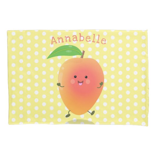 Cute happy mango yellow cartoon illustratie kussensloop (Voorkant)