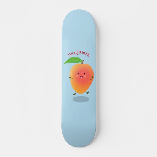 Cute happy mango yellow cartoon illustratie persoonlijk skateboard (Voorkant)