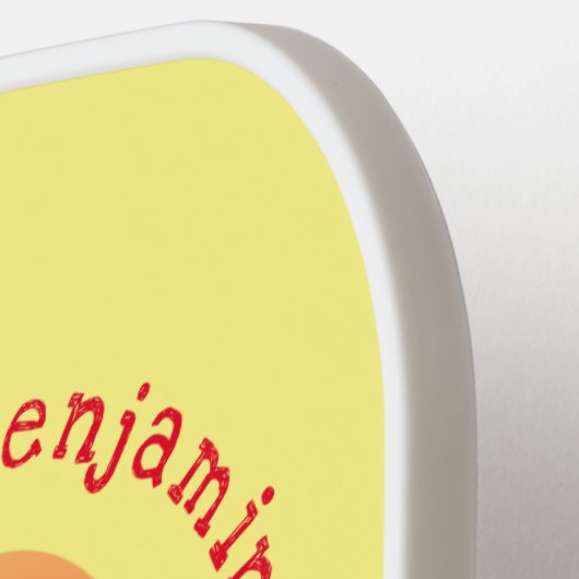 Cute happy mango yellow cartoon illustratie pickleball paddle (Links Detail)