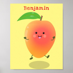 Cute happy mango yellow cartoon illustratie poster