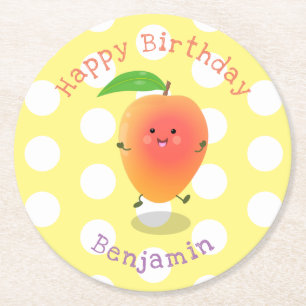 Cute happy mango yellow cartoon illustratie ronde kartonnen onderzetter