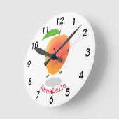 Cute happy mango yellow cartoon illustratie ronde klok (Hoek)