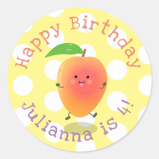 Cute happy mango yellow cartoon illustratie ronde sticker (Voorkant)