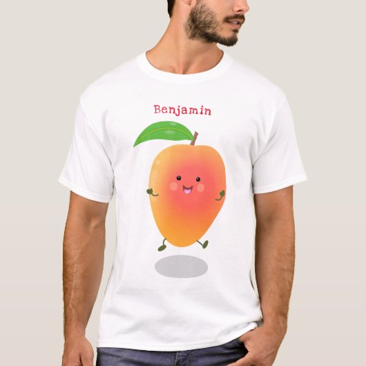 Cute happy mango yellow cartoon illustratie t-shirt (Voorkant)