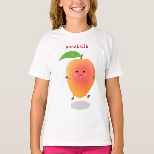 Cute happy mango yellow cartoon illustratie t-shirt (Voorkant)