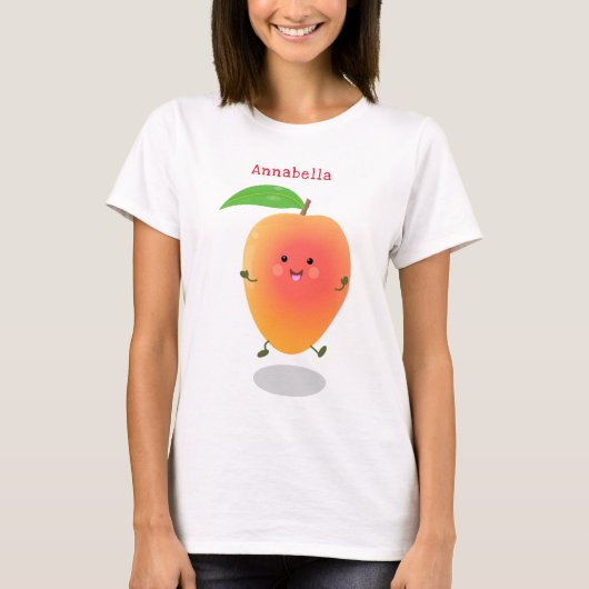 Cute happy mango yellow cartoon illustratie t-shirt (Voorkant)